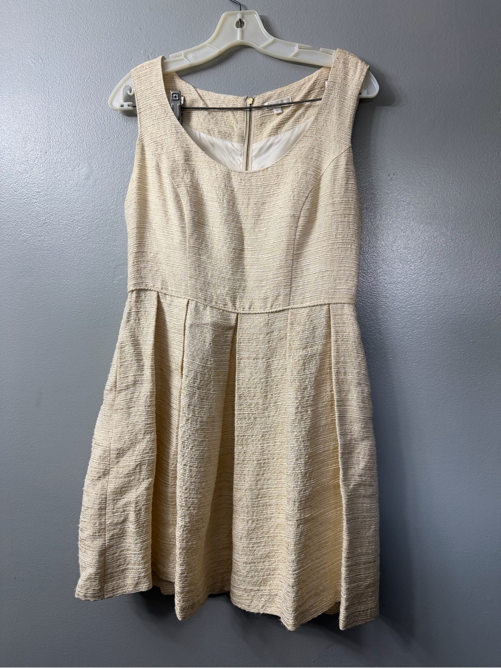 Shoshanna Anthro Melody Dress Gold & Cream Fit & Flare Pleated Cocktail Mini 8